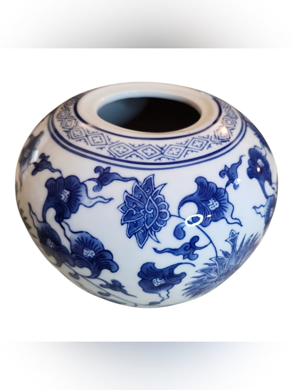 Rare Vintage Blue and White Floral Chinese Ceramic Vase - Home Art